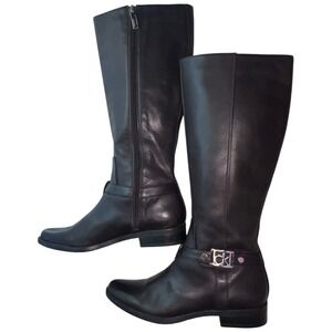 Calvin Klein Tristan Dark Brown Knee High Riding Buckle Side Zip Boots Women 6.5